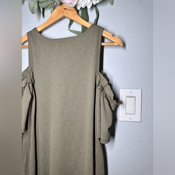 Lauren Conrad Olive Green Off Shoulder Dress Size M - Picture 11 of 12